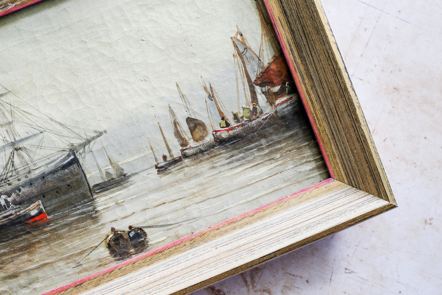 Antique Framed Oil Painting of Ship Scene by W. Burke