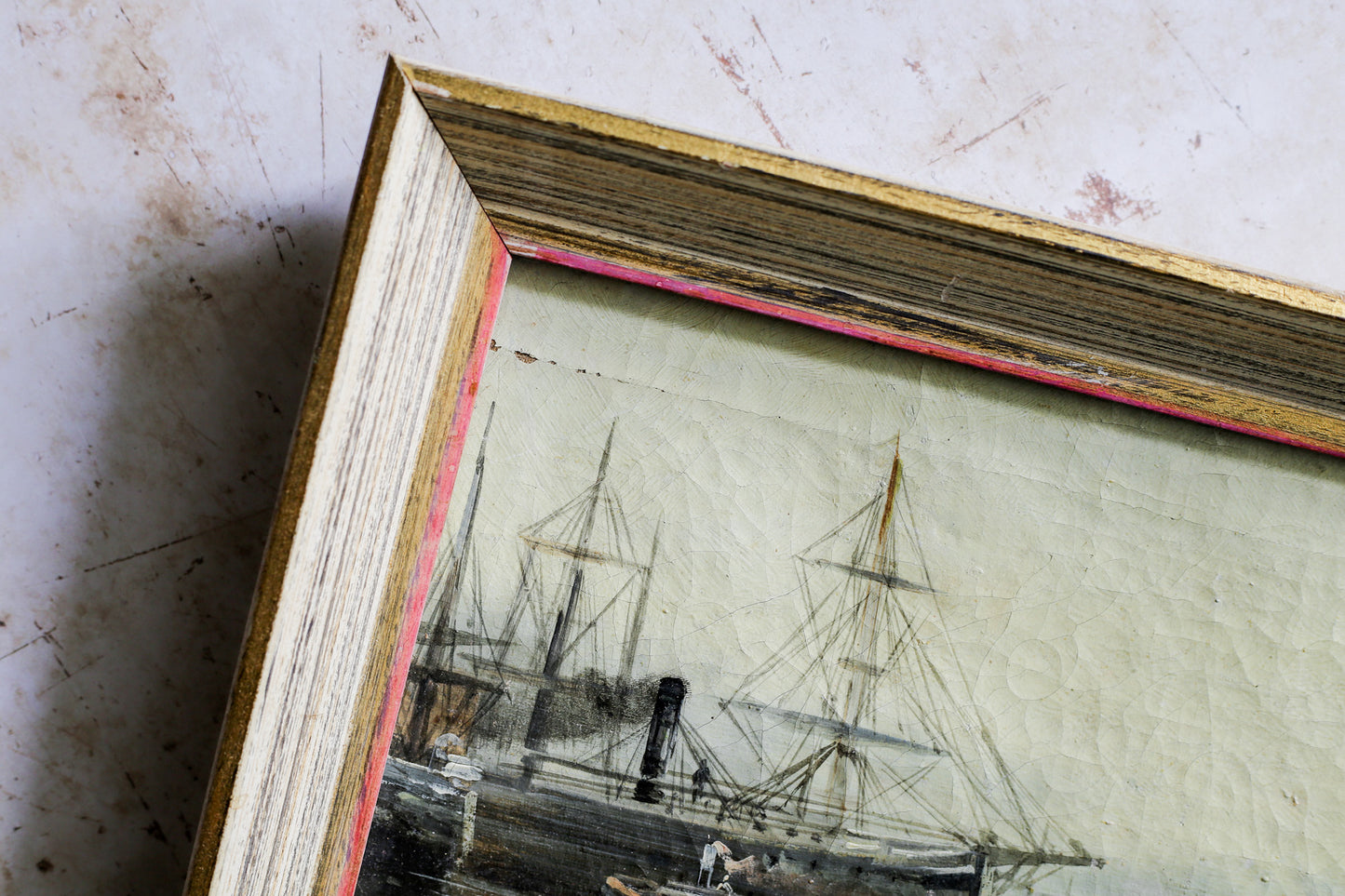 Antique Framed Oil Painting of Ship Scene by W. Burke