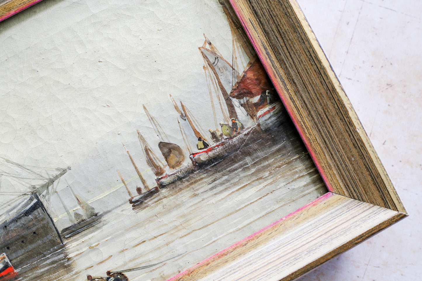 Antique Framed Oil Painting of Ship Scene by W. Burke