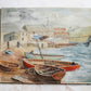 Vintage Oil Painting of English Wharf and Boats