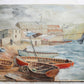 Vintage Oil Painting of English Wharf and Boats