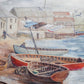 Vintage Oil Painting of English Wharf and Boats