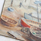 Vintage Oil Painting of English Wharf and Boats