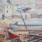 Vintage Oil Painting of English Wharf and Boats