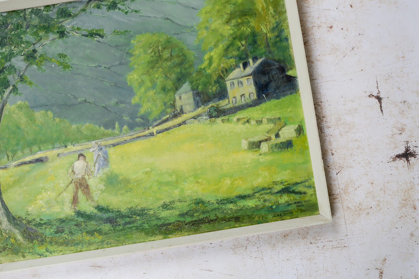 “Haymaking” by Anne Naismith, Vintage Framed Oil Painting of North Yorkshire