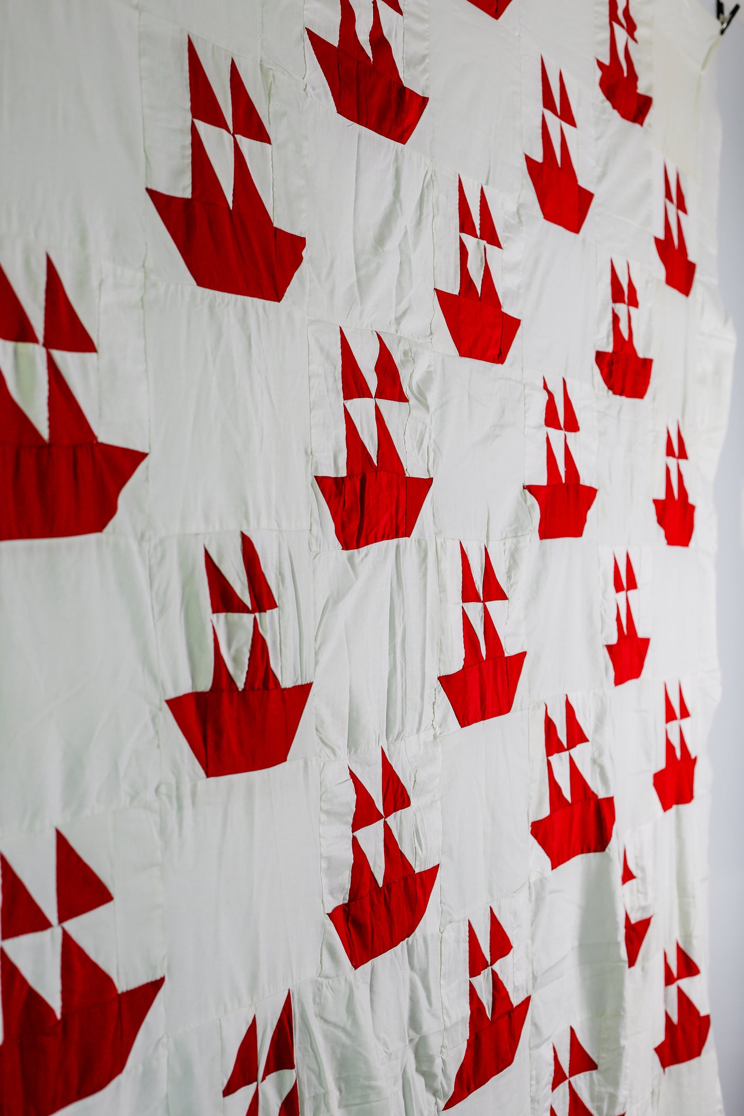 Vintage Red & White Sailboat Quilt TOP