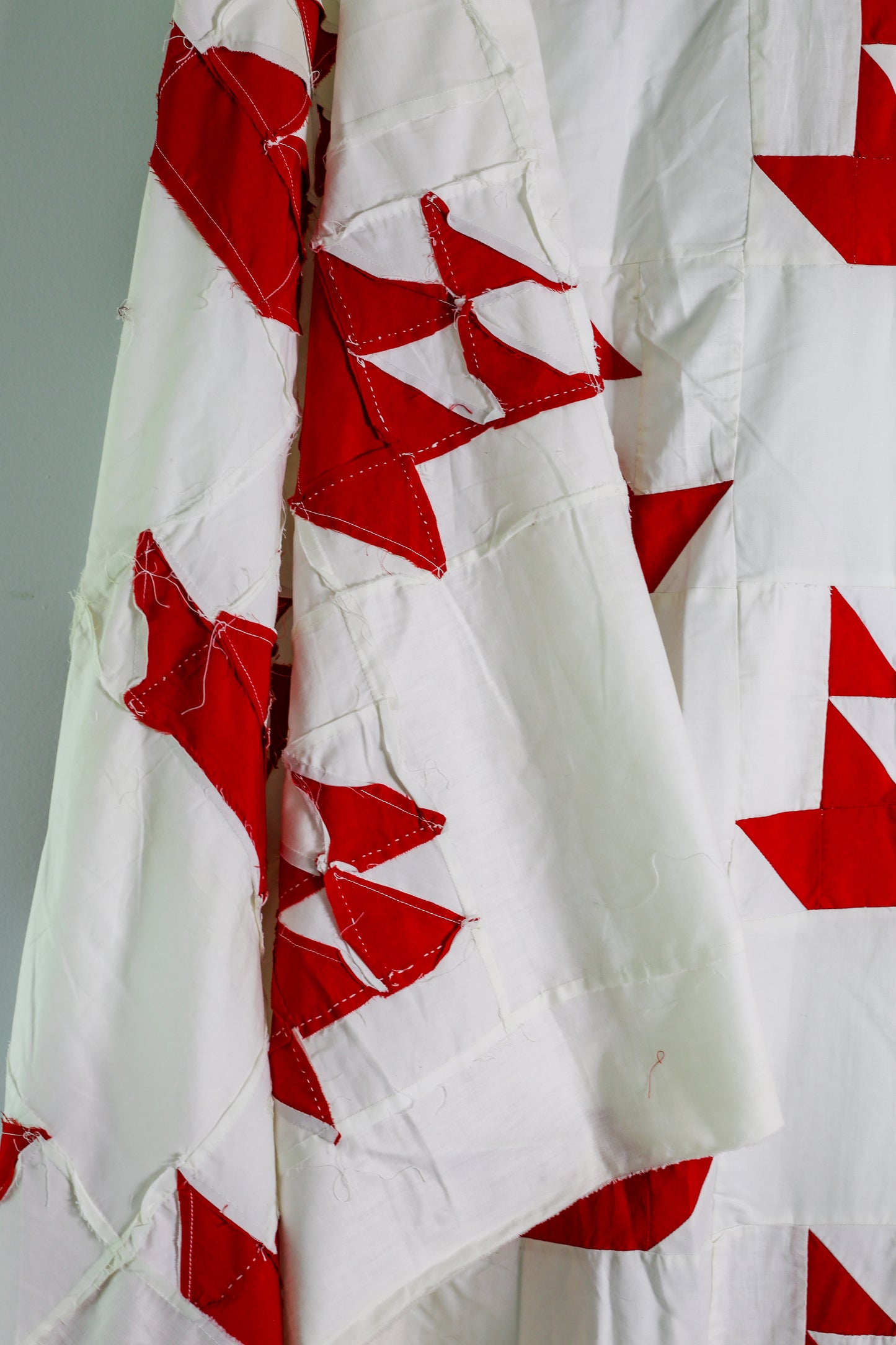 Vintage Red & White Sailboat Quilt TOP