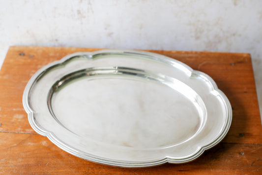 Vintage Scalloped Silver Plate Serving Tray