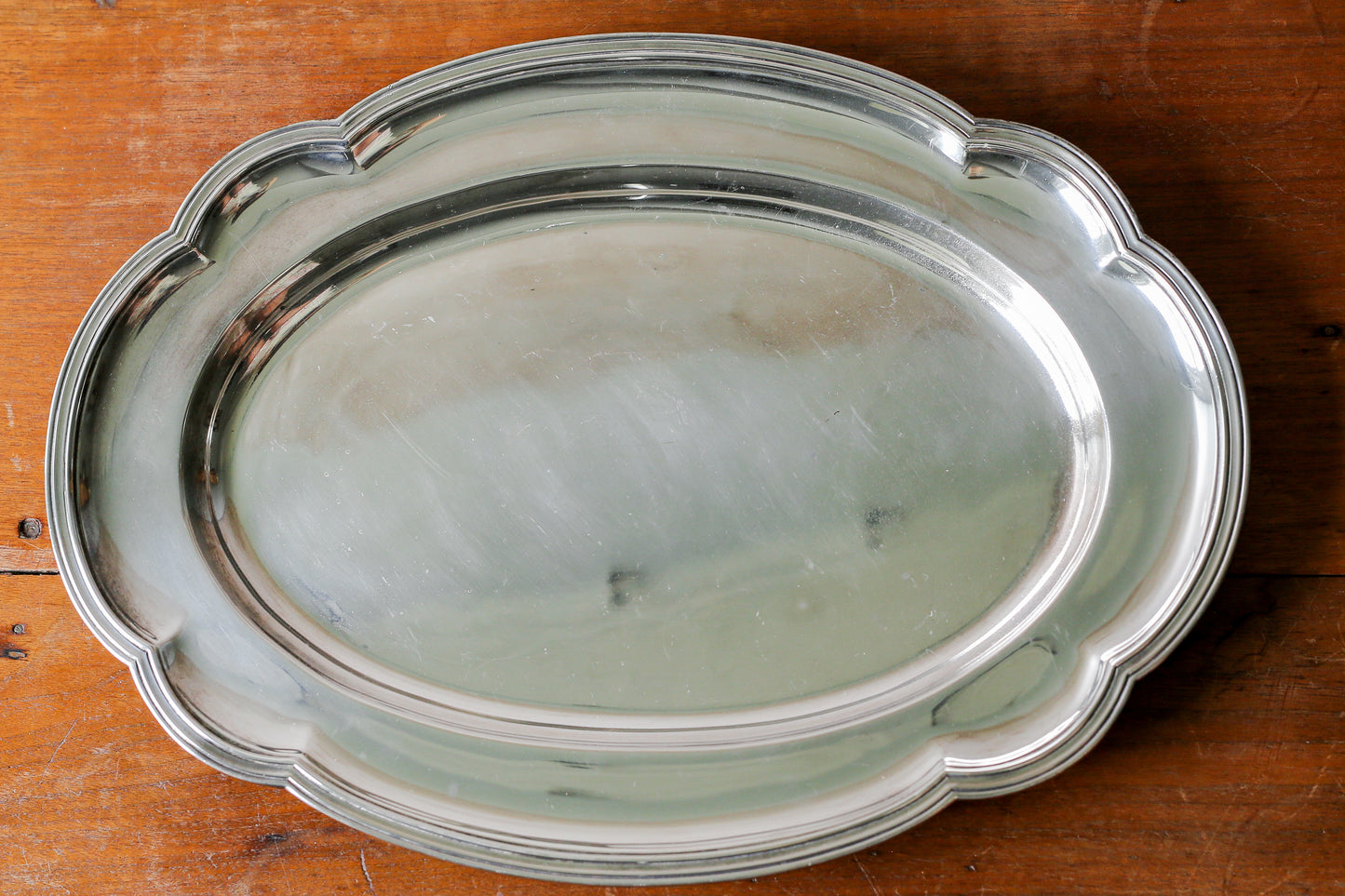 Vintage Scalloped Silver Plate Serving Tray