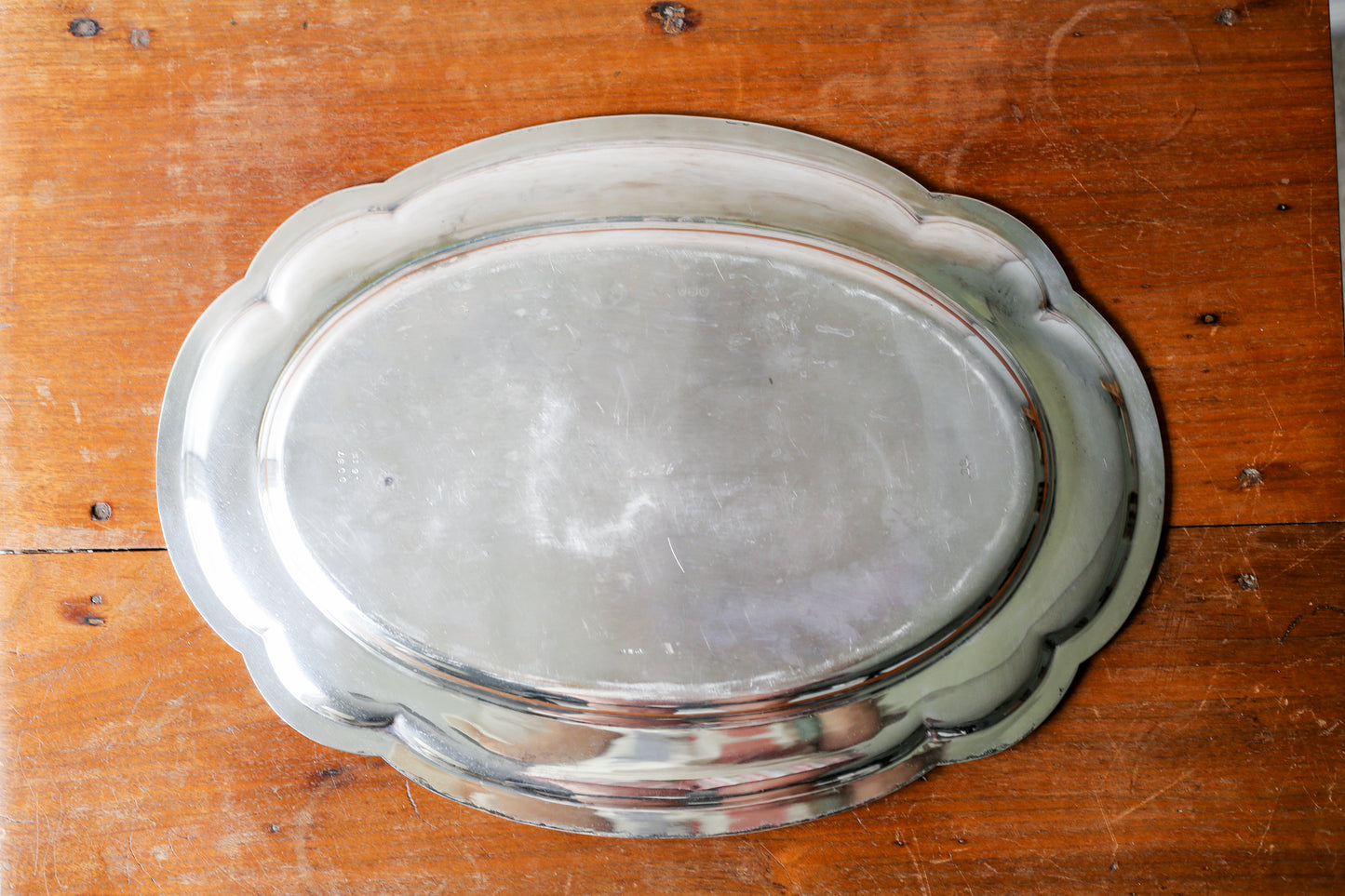 Vintage Scalloped Silver Plate Serving Tray