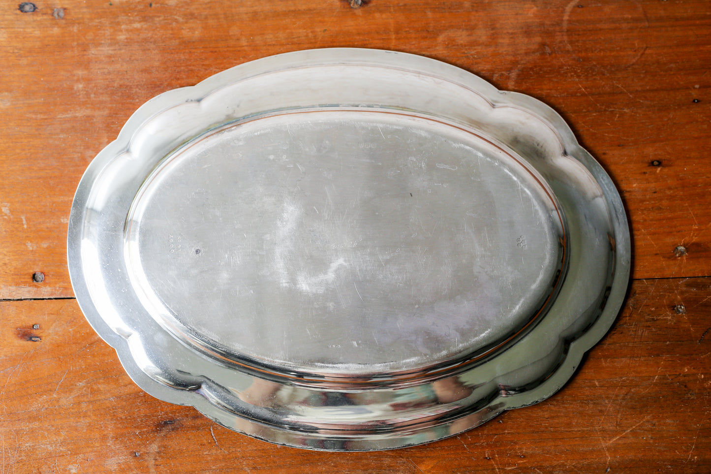 Vintage Scalloped Silver Plate Serving Tray