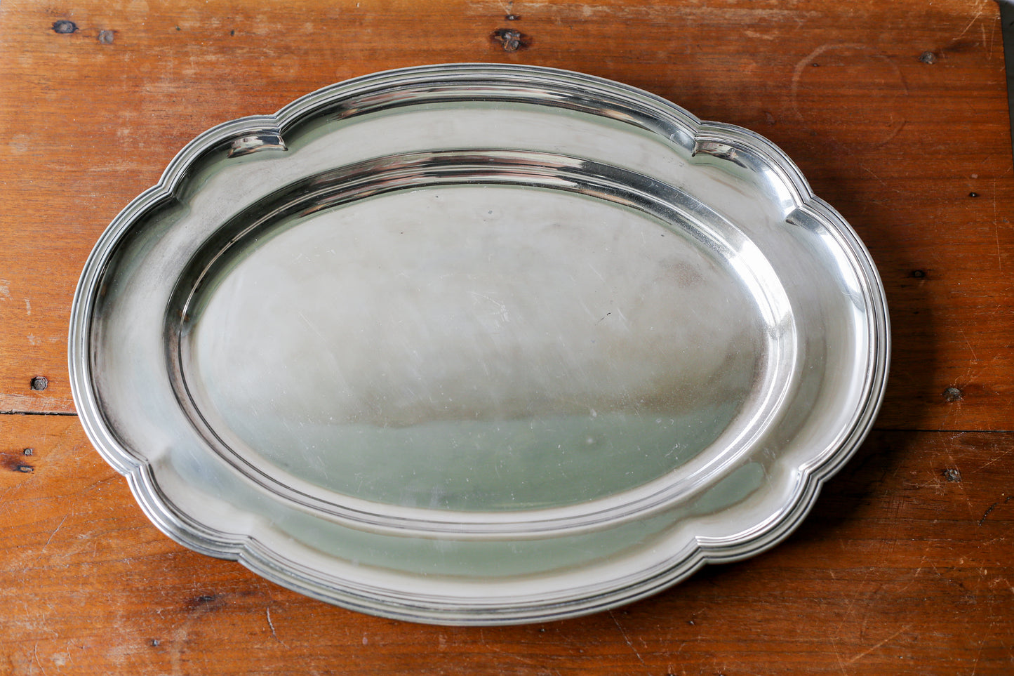 Vintage Scalloped Silver Plate Serving Tray