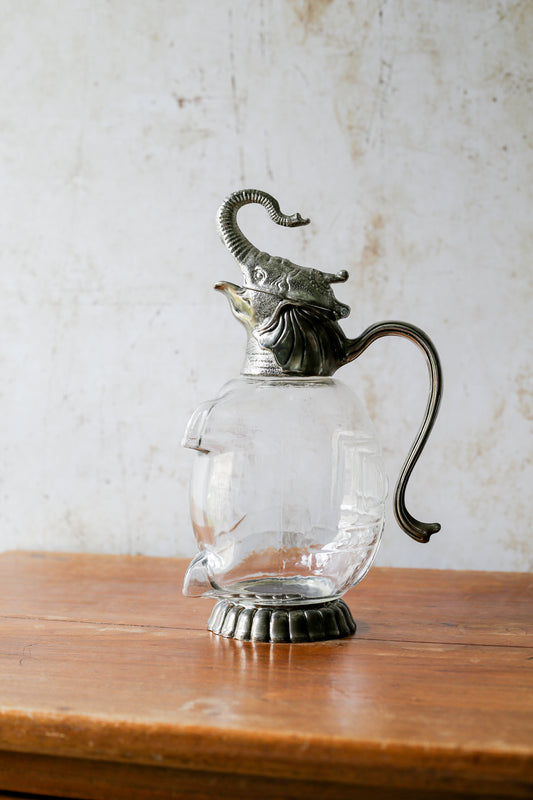 Vintage Glass and Silver Plate Elephant Shaped Pitcher