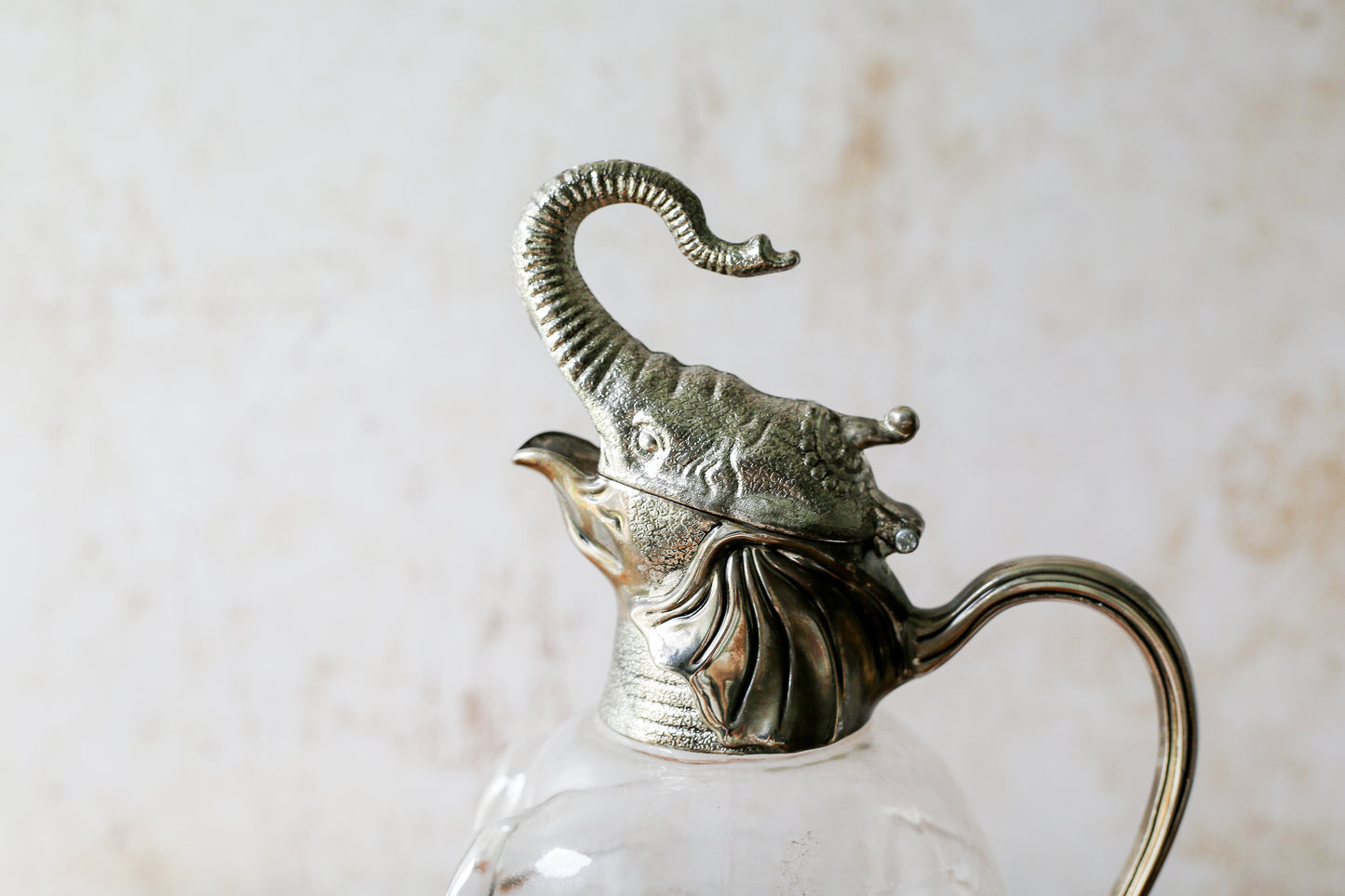 Vintage Glass and Silver Plate Elephant Shaped Pitcher