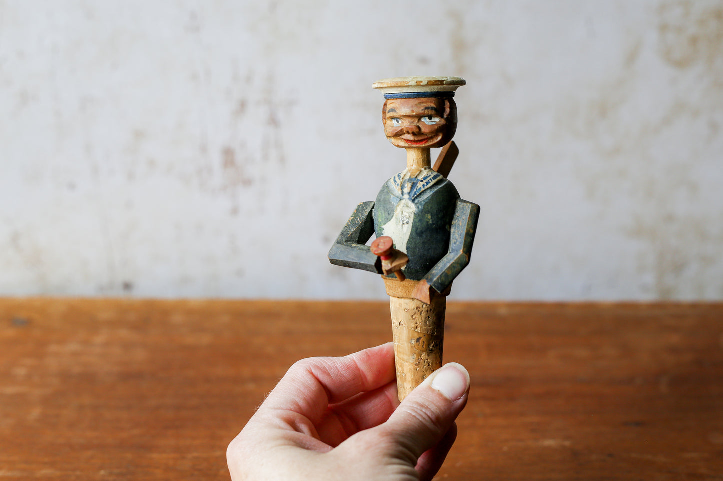 Vintage Anri Wine Stopper | Hand Carved Mechanical Moving Wooden Drinking Sailor