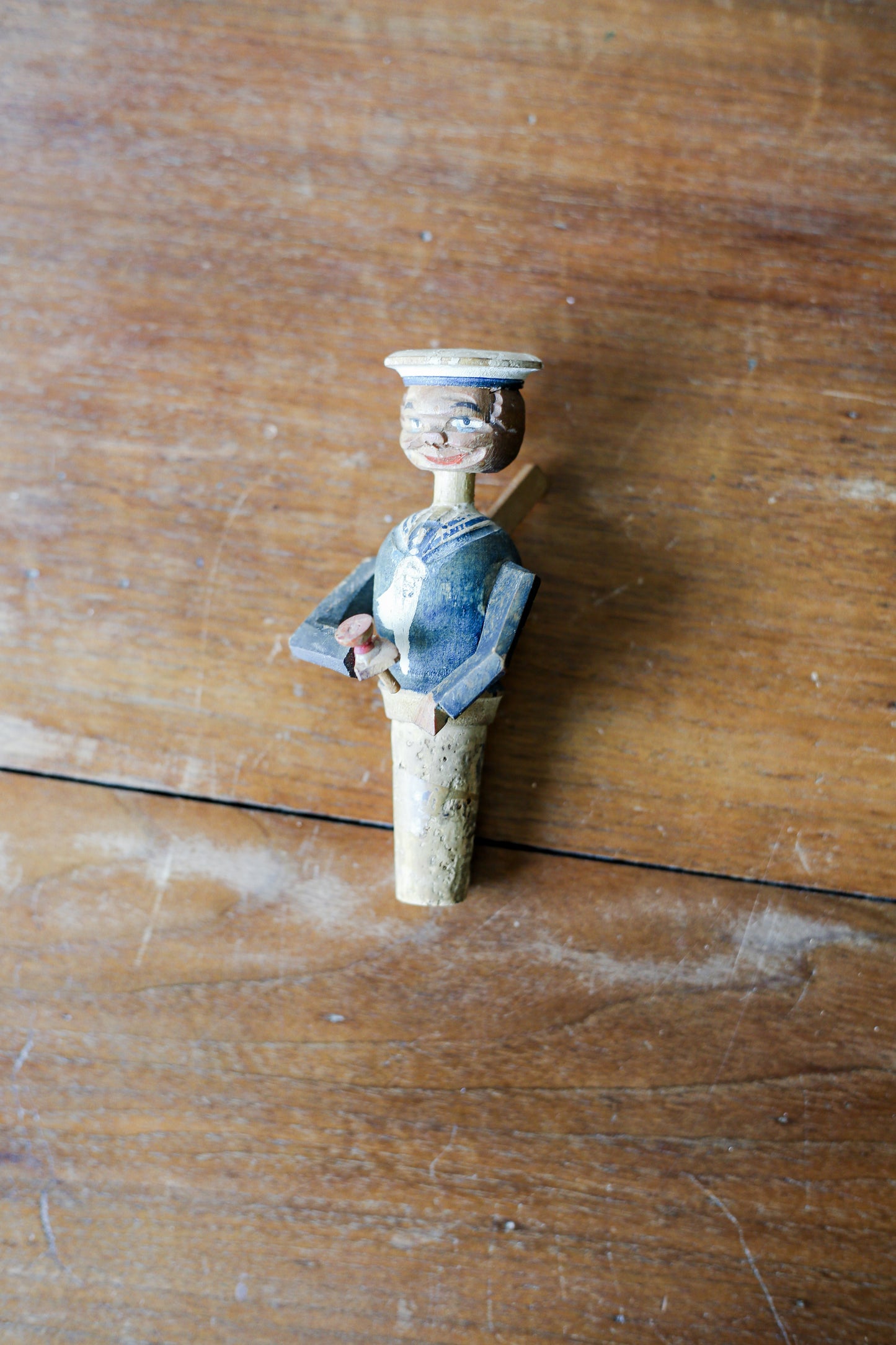 Vintage Anri Wine Stopper | Hand Carved Mechanical Moving Wooden Drinking Sailor