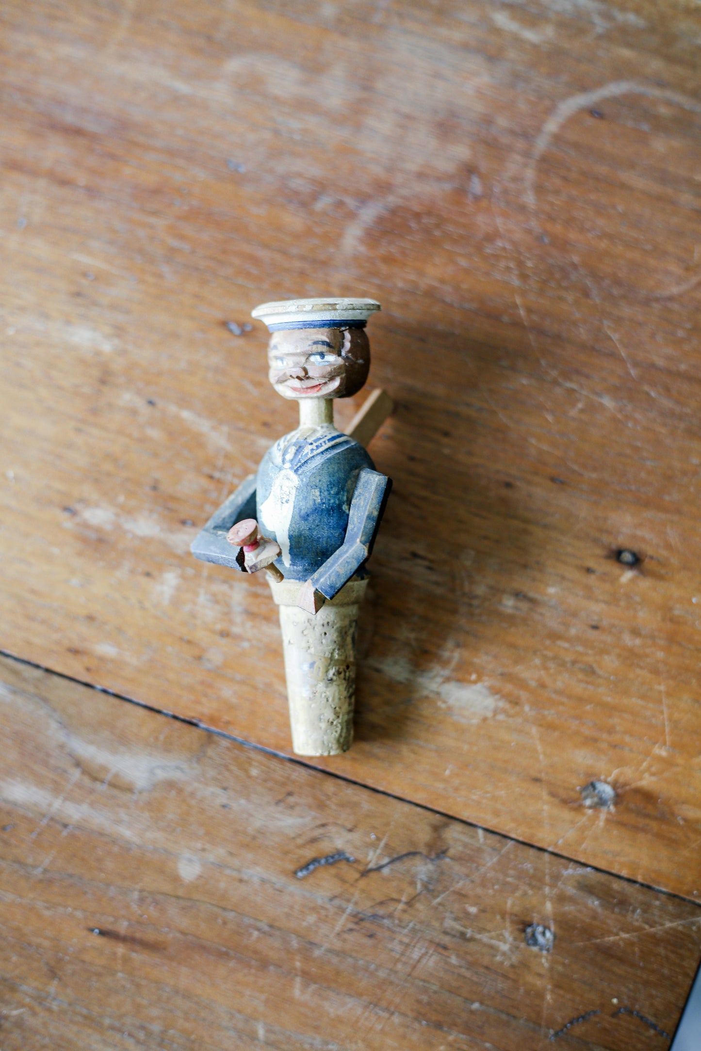 Vintage Anri Wine Stopper | Hand Carved Mechanical Moving Wooden Drinking Sailor