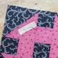 Antique Pink and Black Churn Dash Signed Quilt Block, c1910