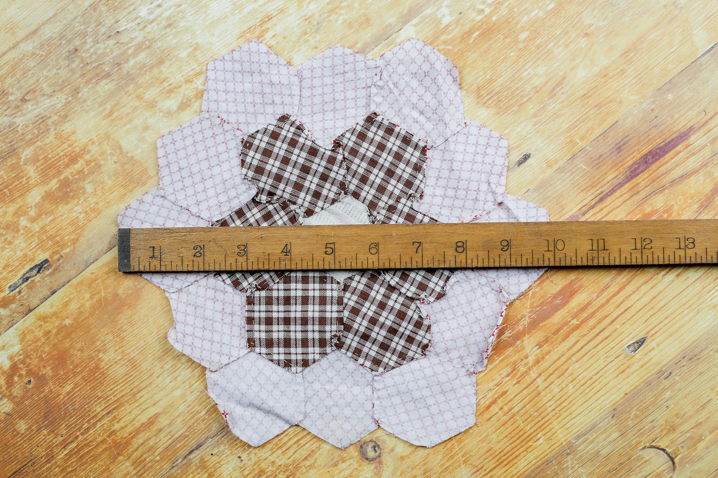 Antique Hexagon Flower Garden Quilt Block, c1910