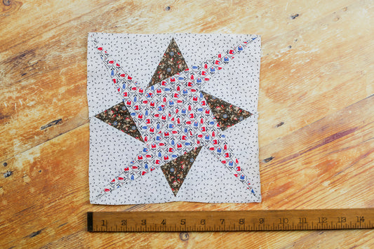 Vintage Brown and Red Starry Path Quilt Block, c1930