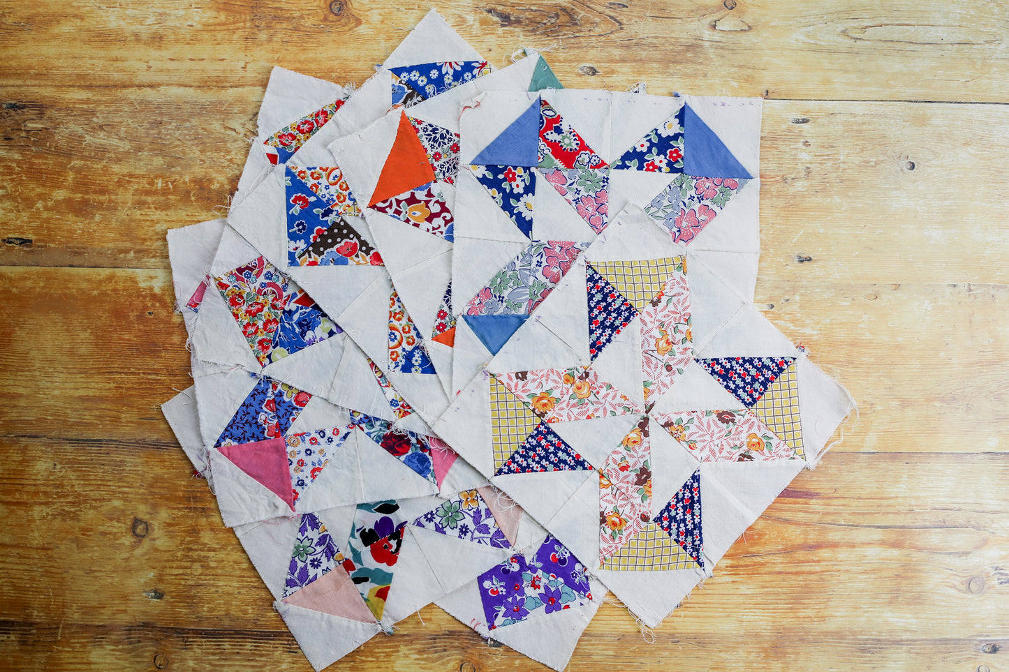 Set of 8 Vintage Pinwheel Quilt Blocks, c1930