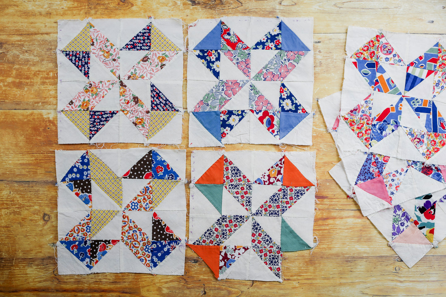 Set of 8 Vintage Pinwheel Quilt Blocks, c1930