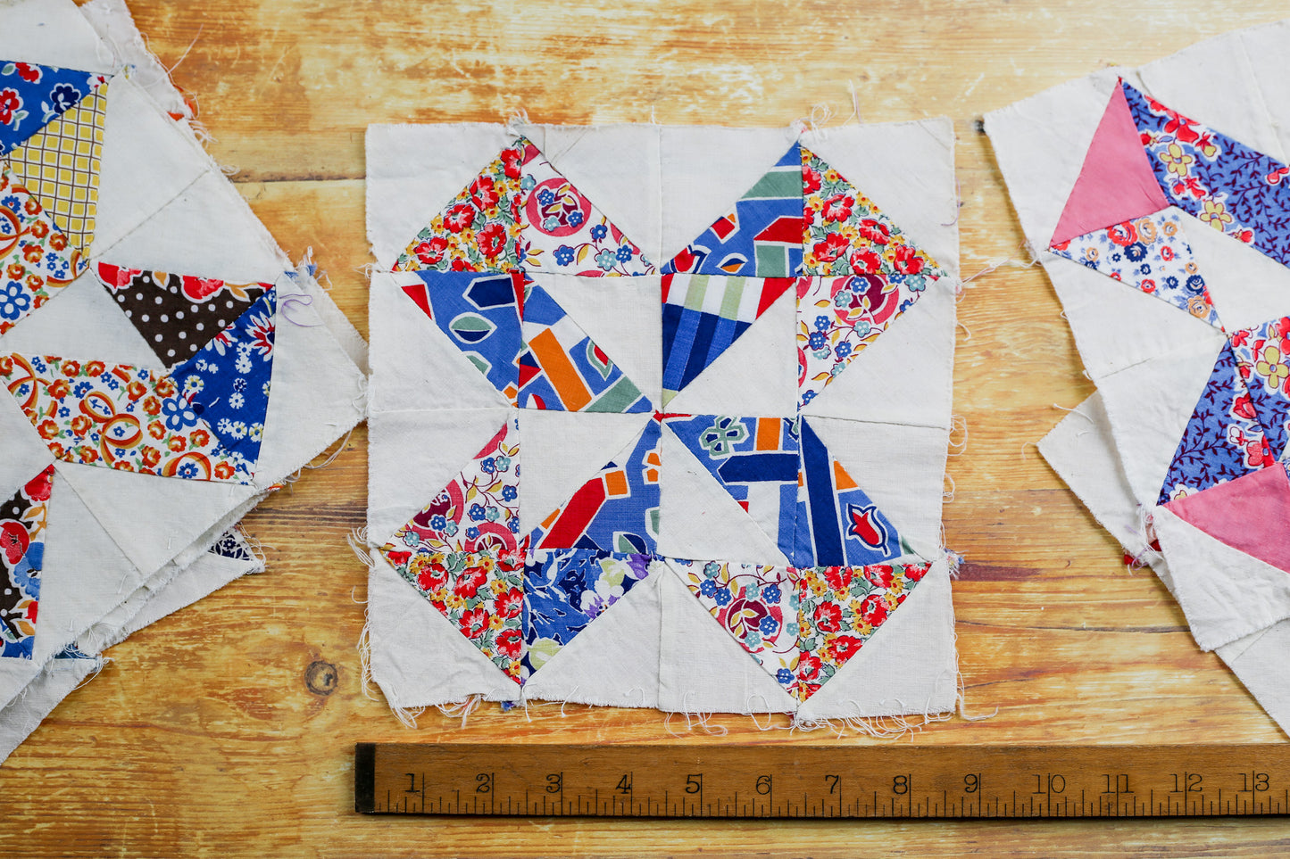 Set of 8 Vintage Pinwheel Quilt Blocks, c1930