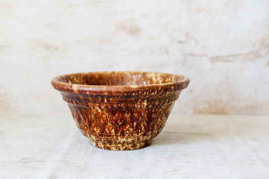 Antique Bennington Brown Splatterware 10" Mixing Bowl with Molded Sides