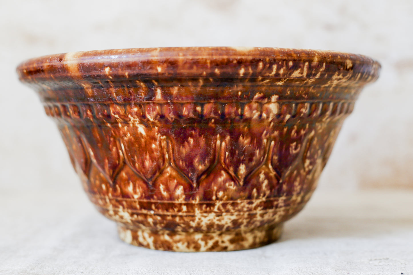 Antique Bennington Brown Splatterware 10" Mixing Bowl with Molded Sides