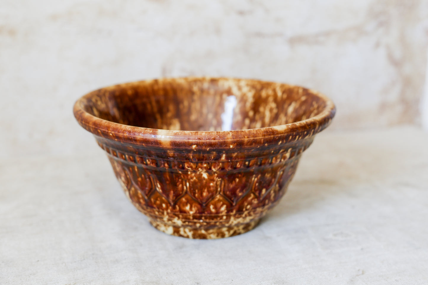 Antique Bennington Brown Splatterware 10" Mixing Bowl with Molded Sides