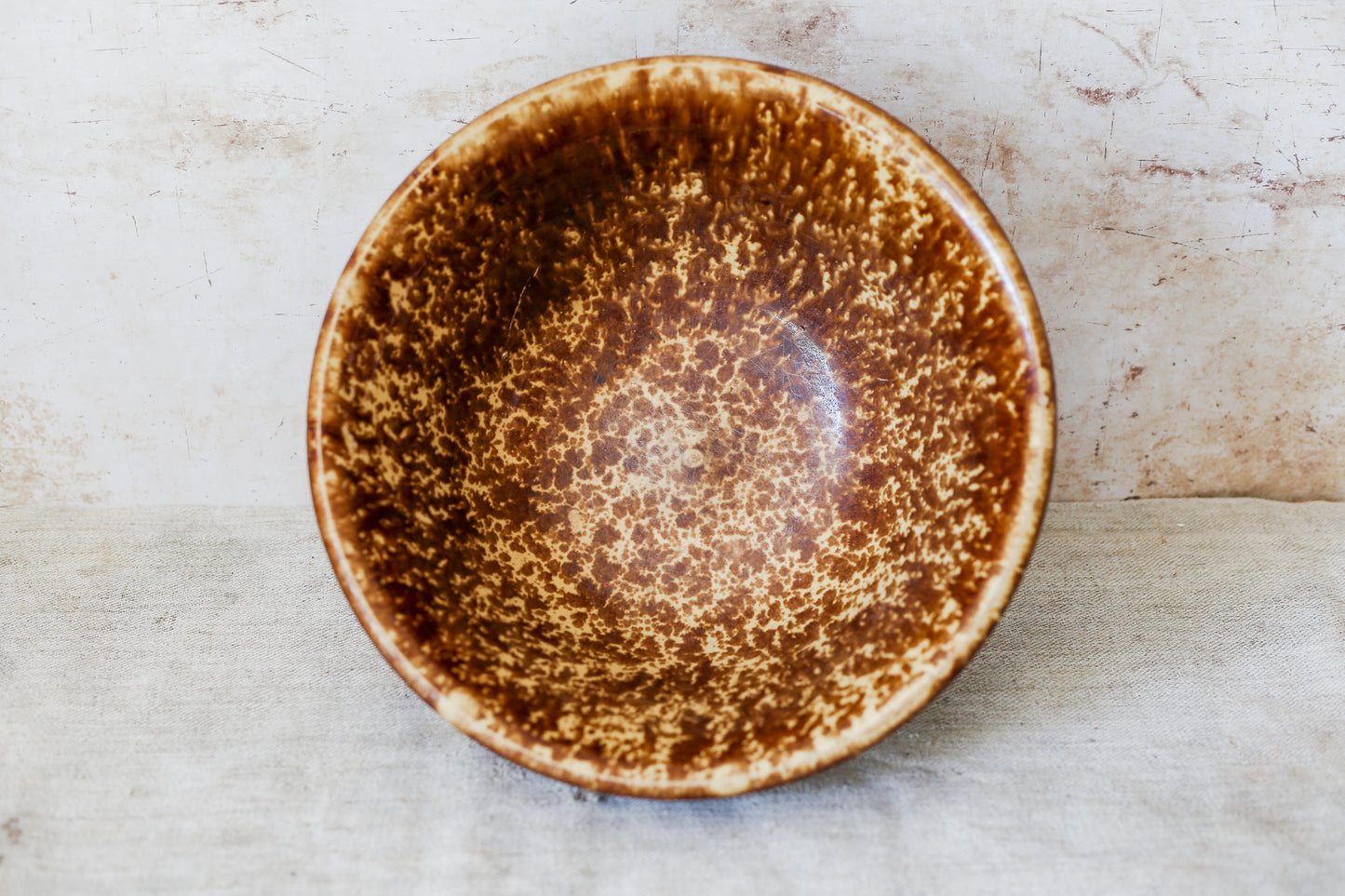 Antique Bennington Brown Splatterware 10" Mixing Bowl with Molded Sides