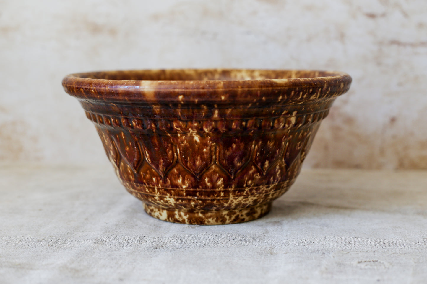 Antique Bennington Brown Splatterware 10" Mixing Bowl with Molded Sides