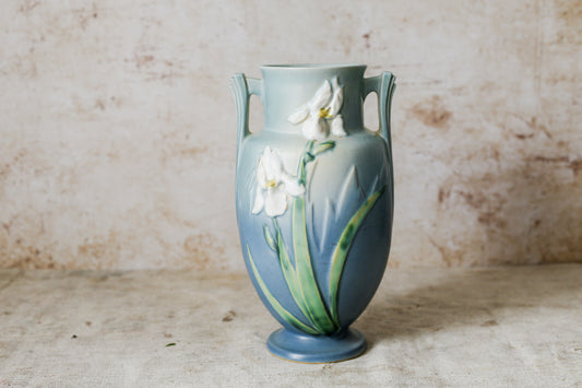 Vintage Roseville Pottery Blue Iris 12" Vase, c1939