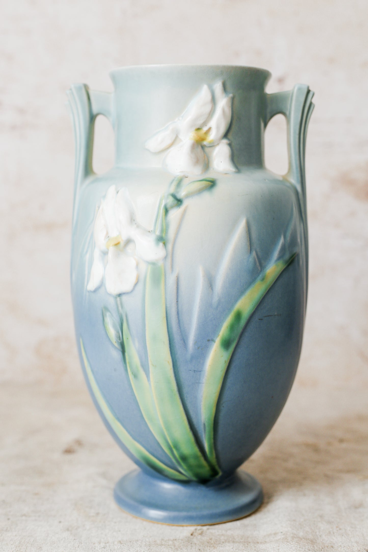 Vintage Roseville Pottery Blue Iris 12" Vase, c1939