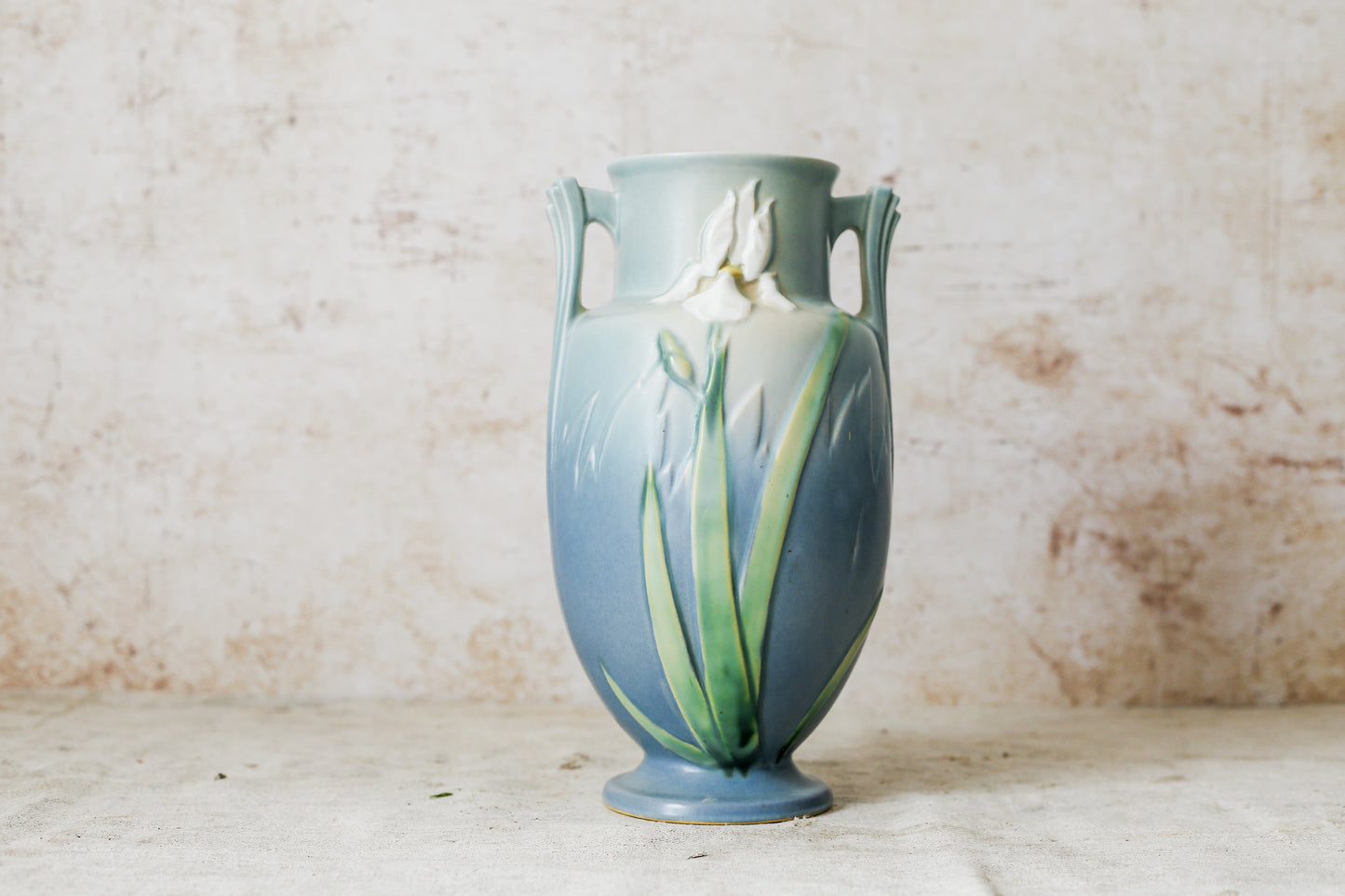 Vintage Roseville Pottery Blue Iris 12" Vase, c1939