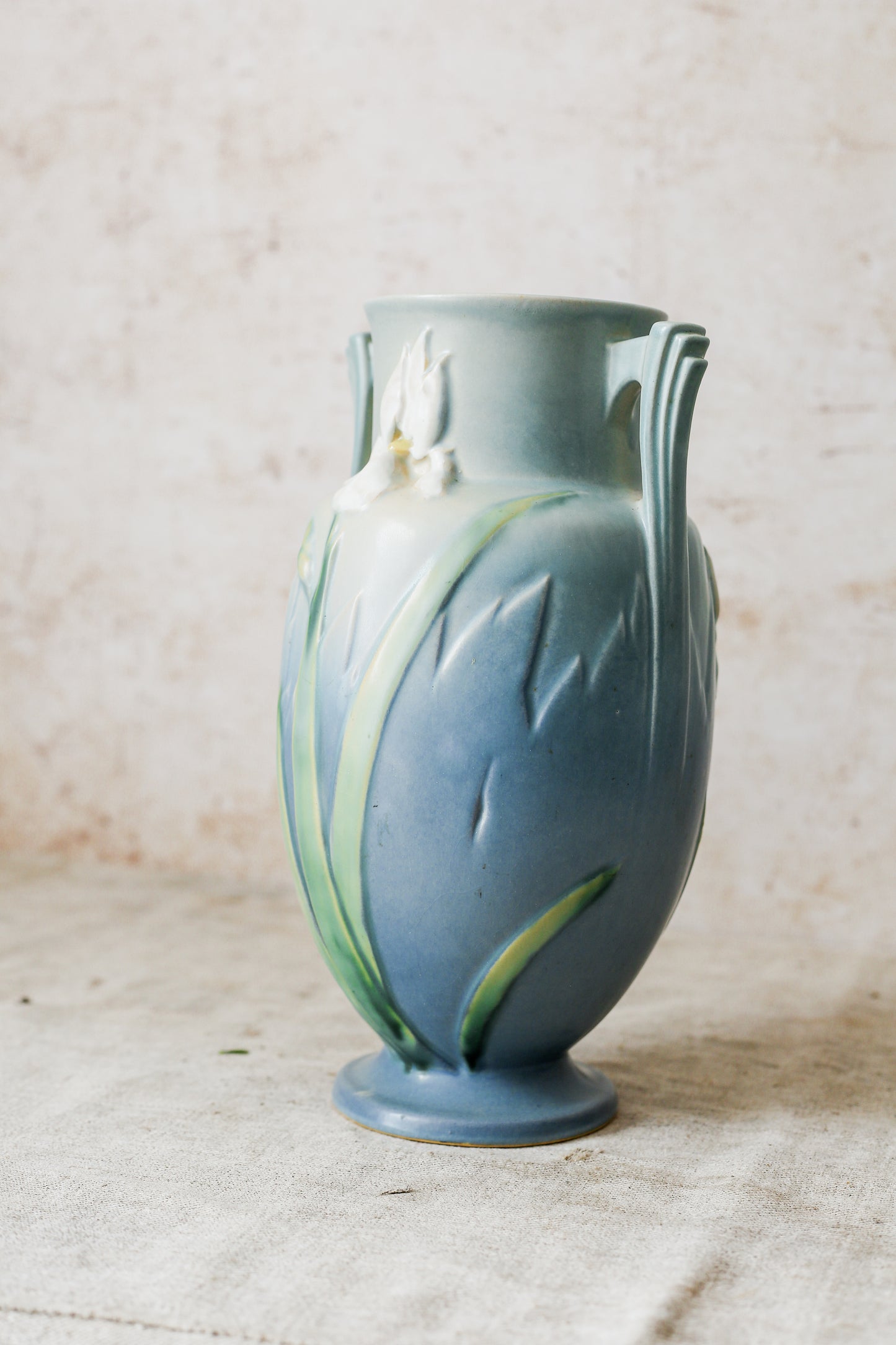 Vintage Roseville Pottery Blue Iris 12" Vase, c1939