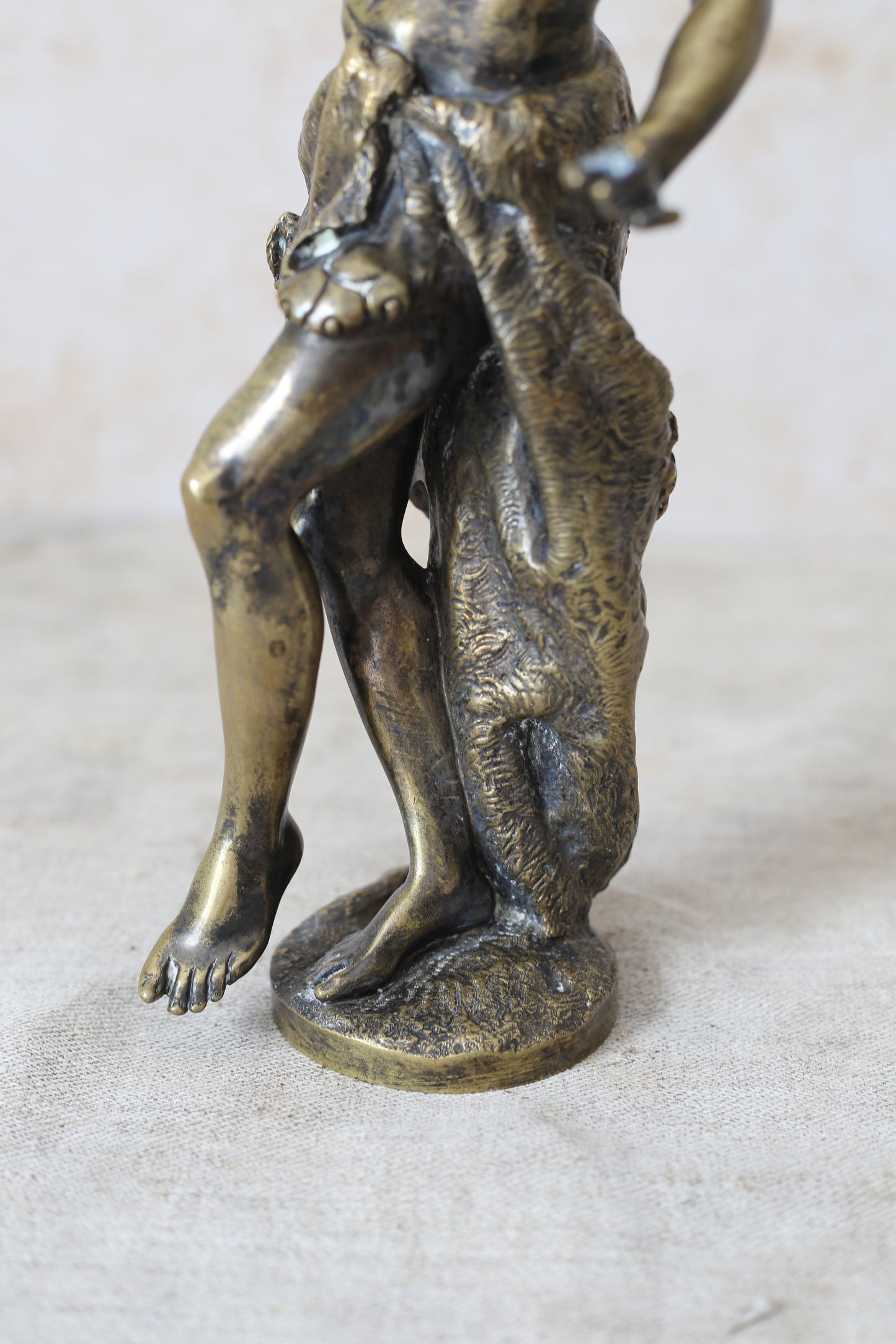 Antique 19th Century Classical Bronze Statue of Young Man with Lion's Pelt