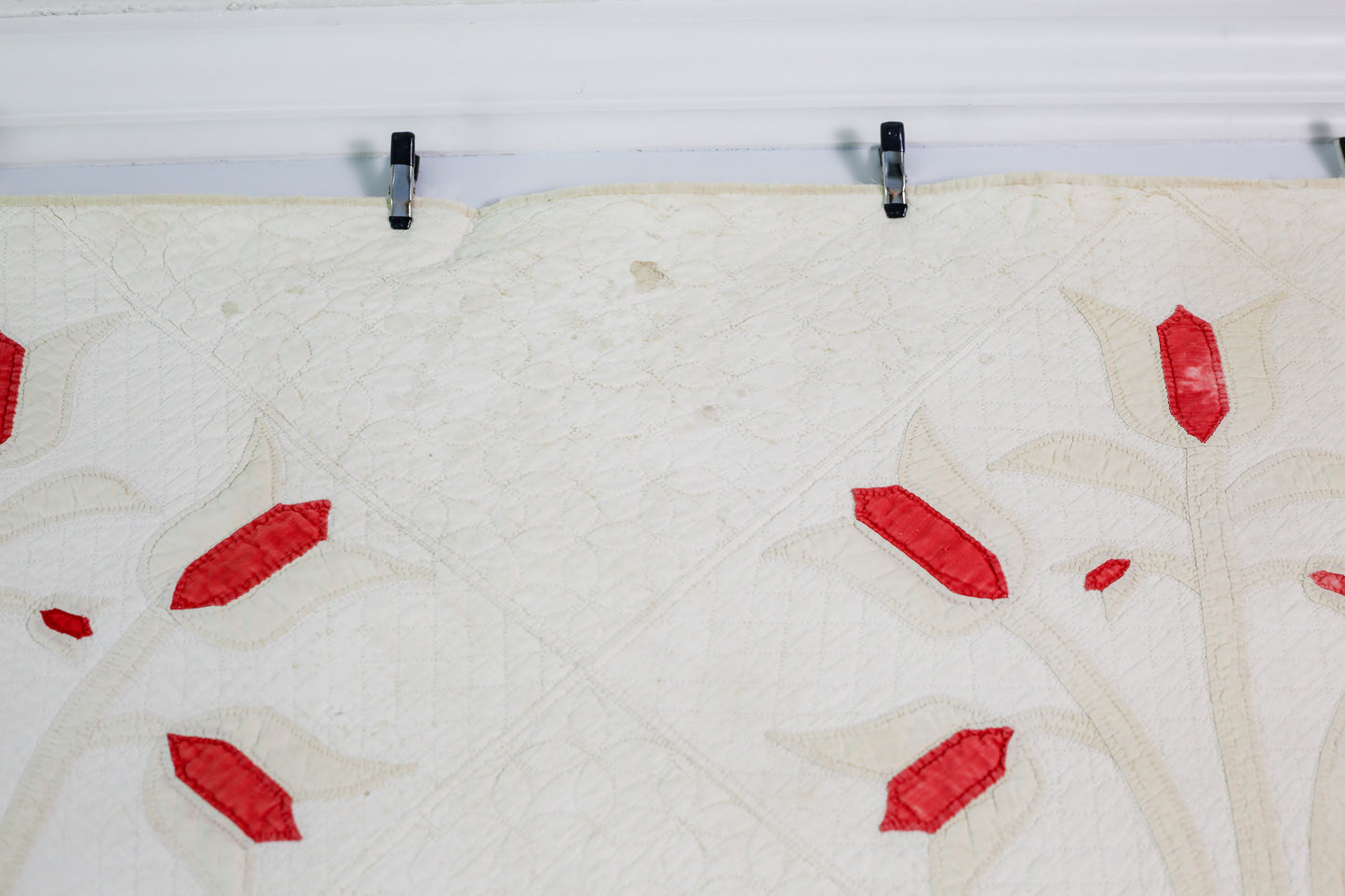 Antique Cutter Quilt | Red and Tan Flower Basket Applique, c1880