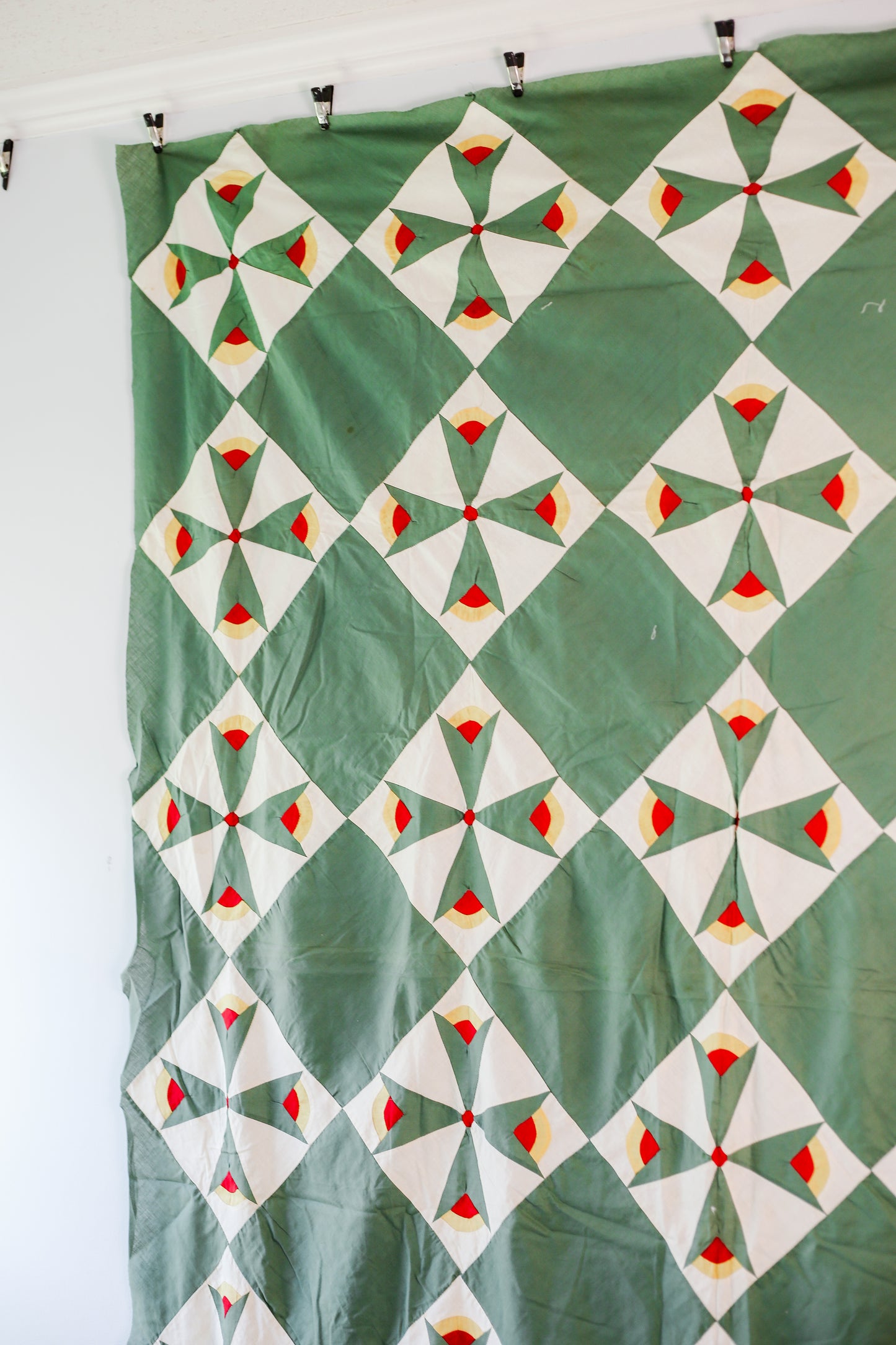 Vintage “The Rosebud Quilt” Red and Green Quilt TOP, c1930