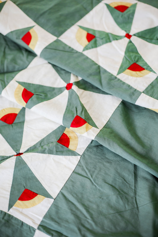 Vintage “The Rosebud Quilt” Red and Green Quilt TOP, c1930
