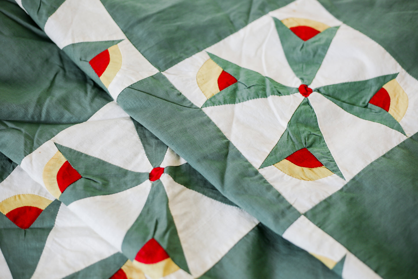 Vintage “The Rosebud Quilt” Red and Green Quilt TOP, c1930