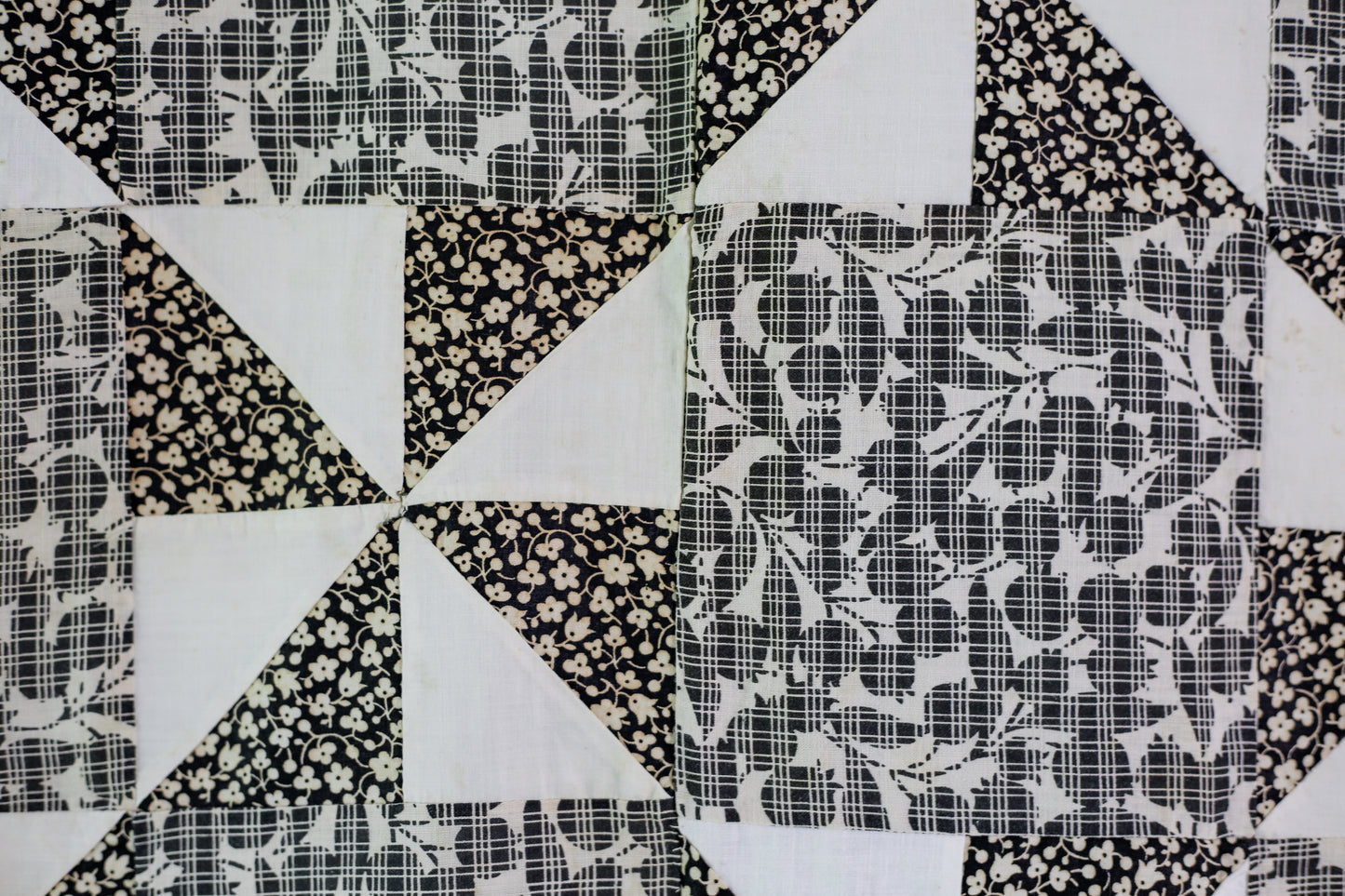 Vintage Black and White Pinwheel Quilt TOP, c1910