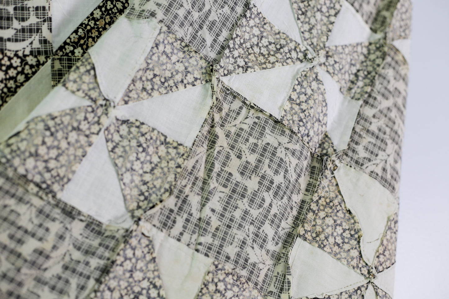 Vintage Black and White Pinwheel Quilt TOP, c1910