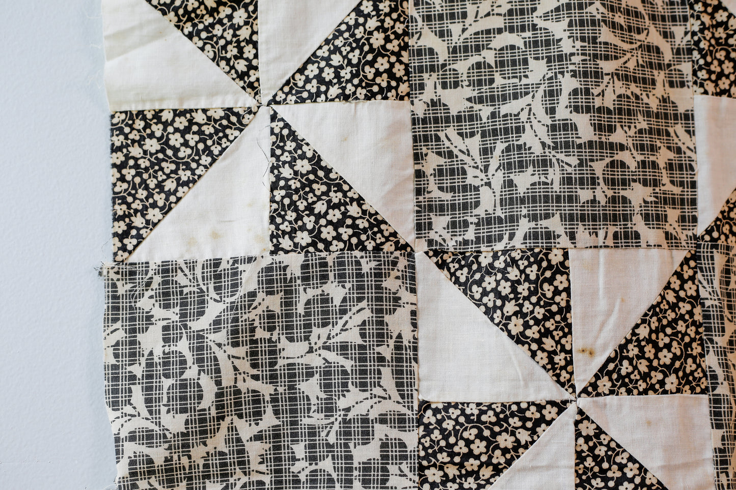 Vintage Black and White Pinwheel Quilt TOP, c1910