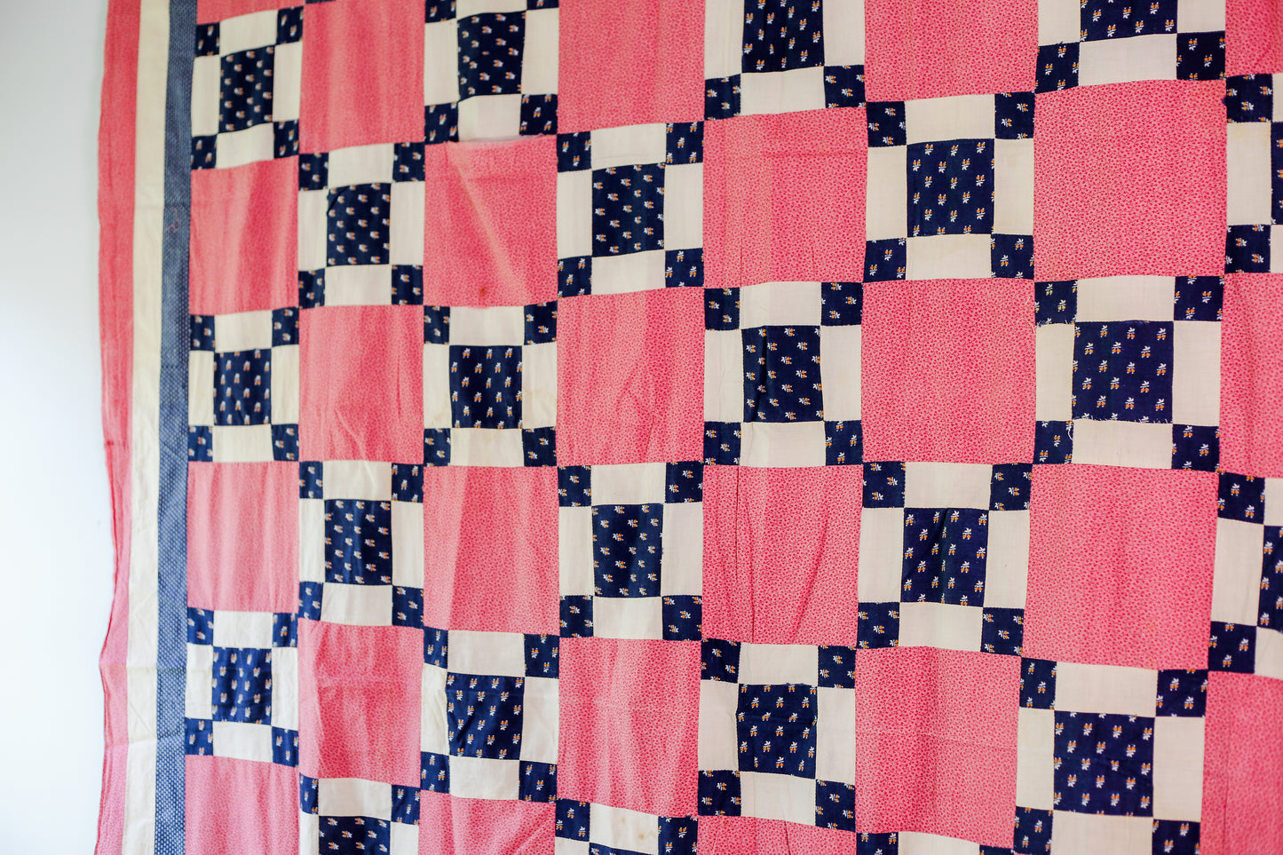 Vintage Counterpane Blue and Pink Quilt TOP, c1920