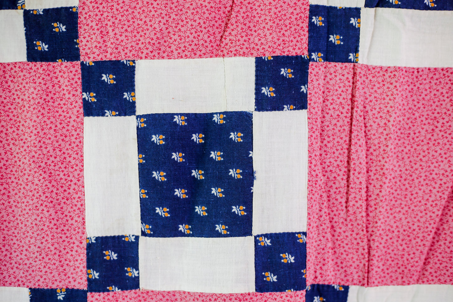 Vintage Counterpane Blue and Pink Quilt TOP, c1920