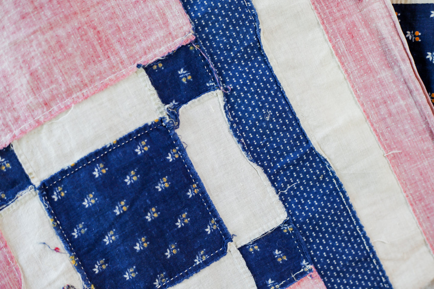 Vintage Counterpane Blue and Pink Quilt TOP, c1920