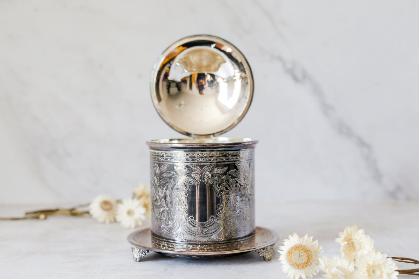 Vintage Silver Plate English Biscuit Barrel with Underplate