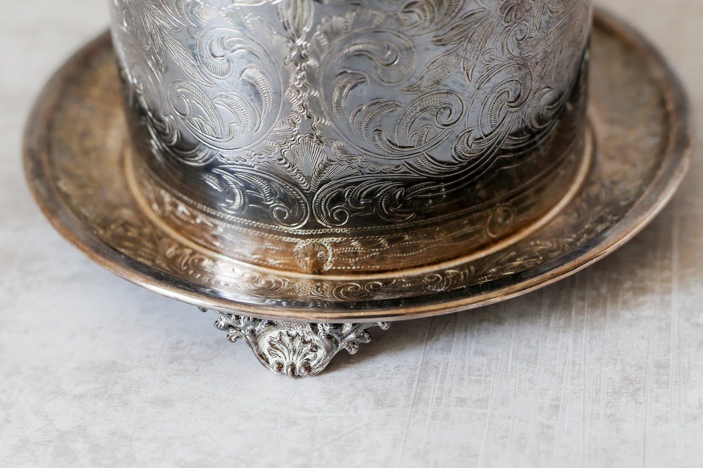 Vintage Silver Plate English Biscuit Barrel with Underplate