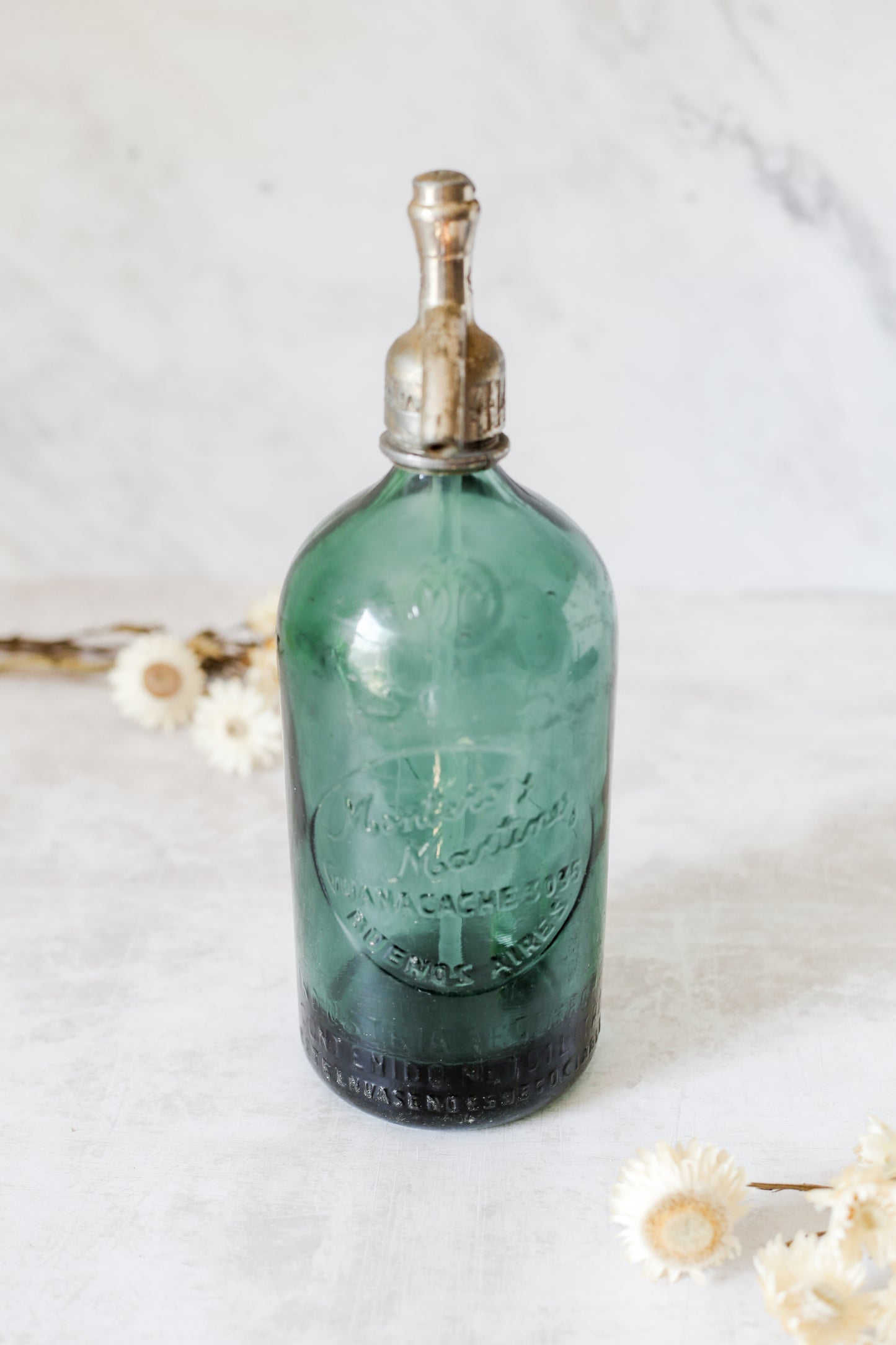 Vintage Jade Green Seltzer Bottle by Montero y Martinez